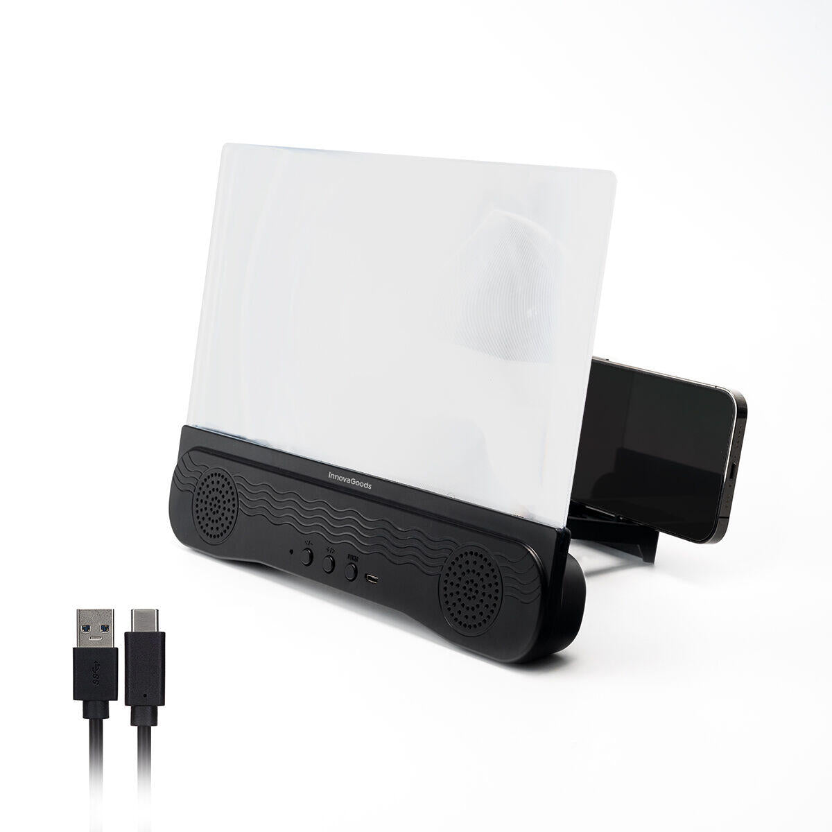 Amplificador de Pantalla 12" para Móvil con Altavoz Bluetooth Recargable